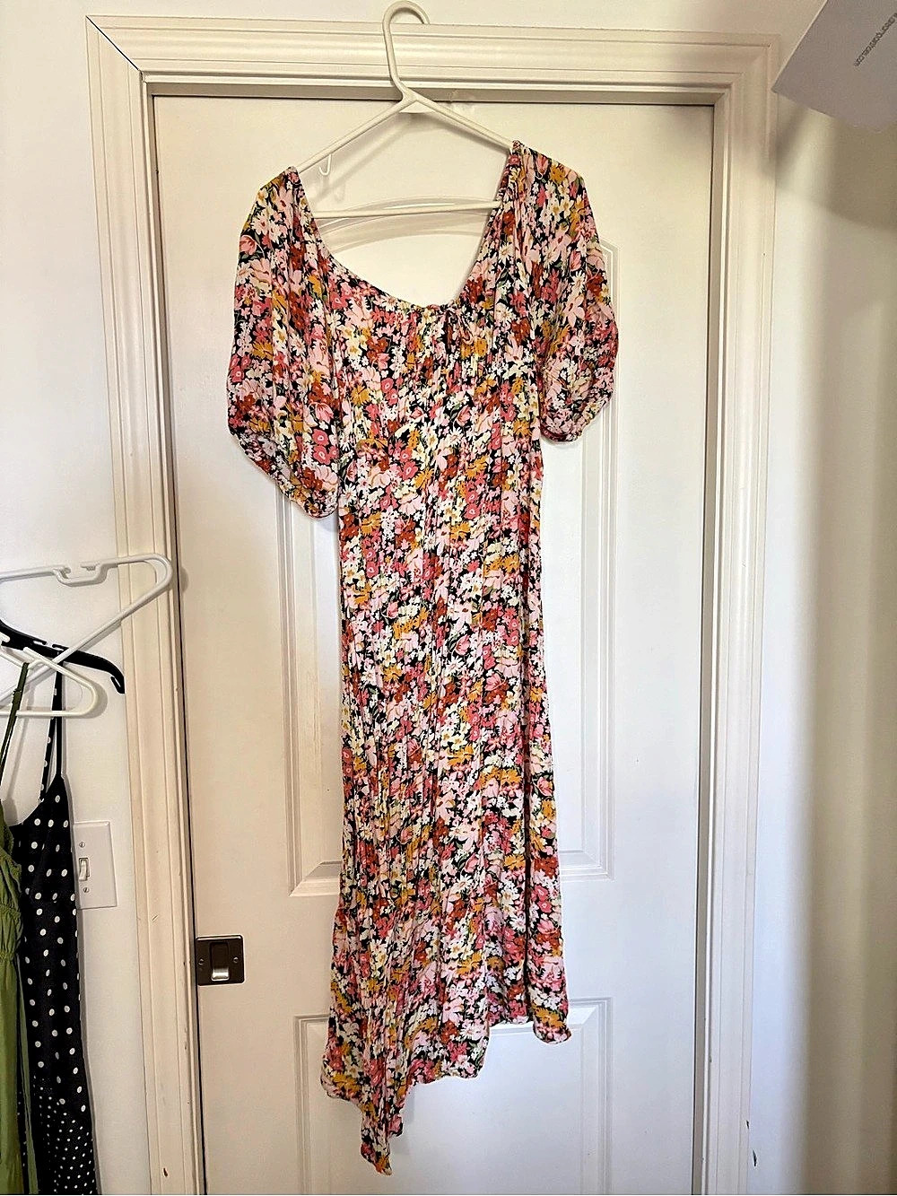 Floral Midi Dress in Pink & Black Like New